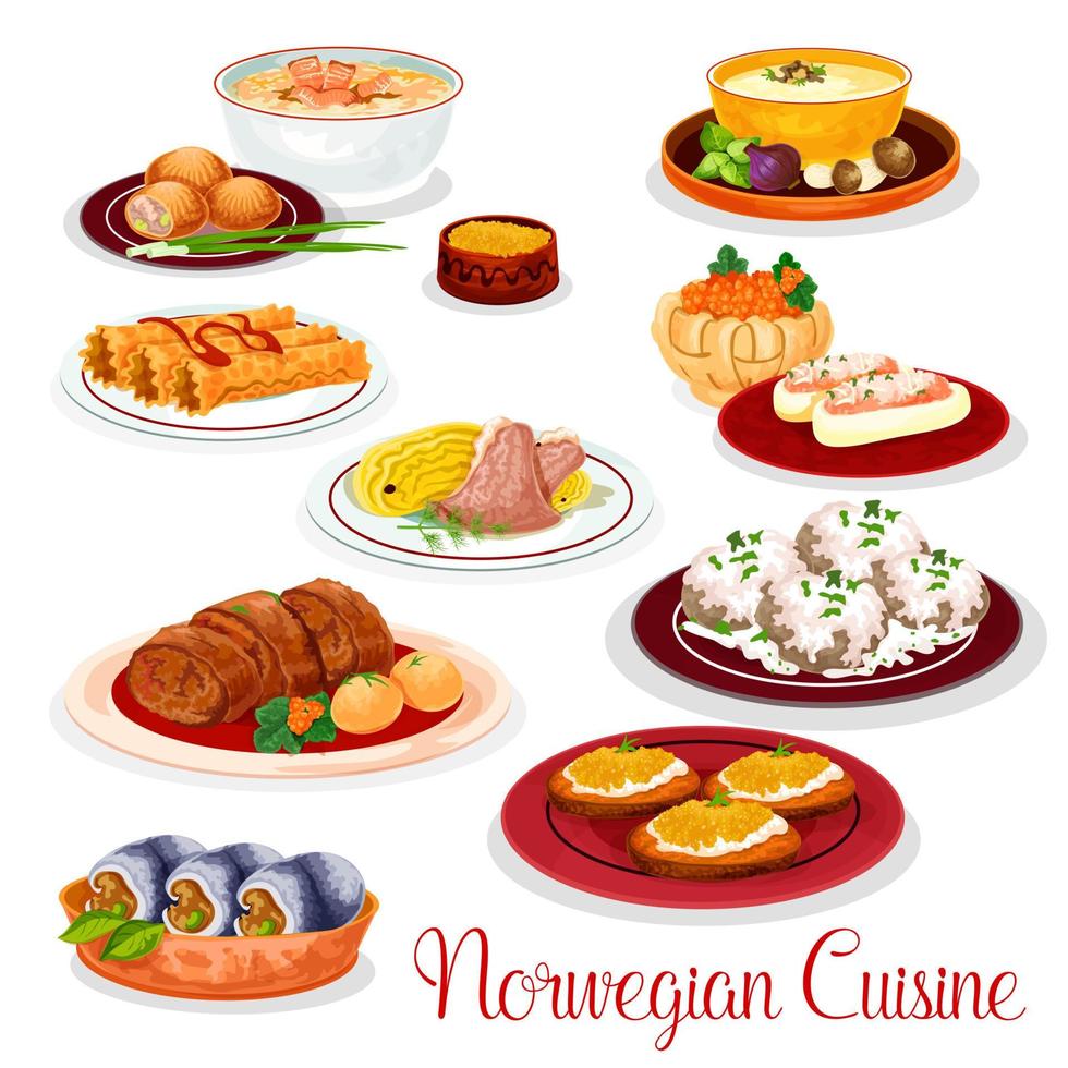 conjunto de platos nacionales de cocina noruega vector