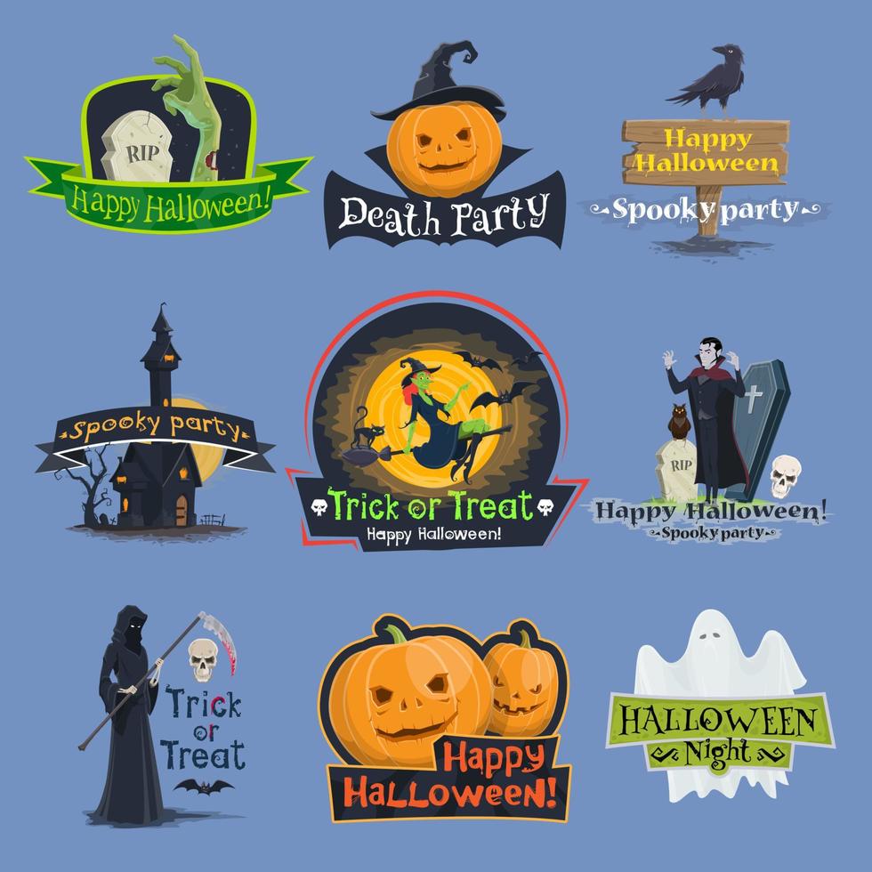 truco o trato de halloween iconos de vector de vacaciones