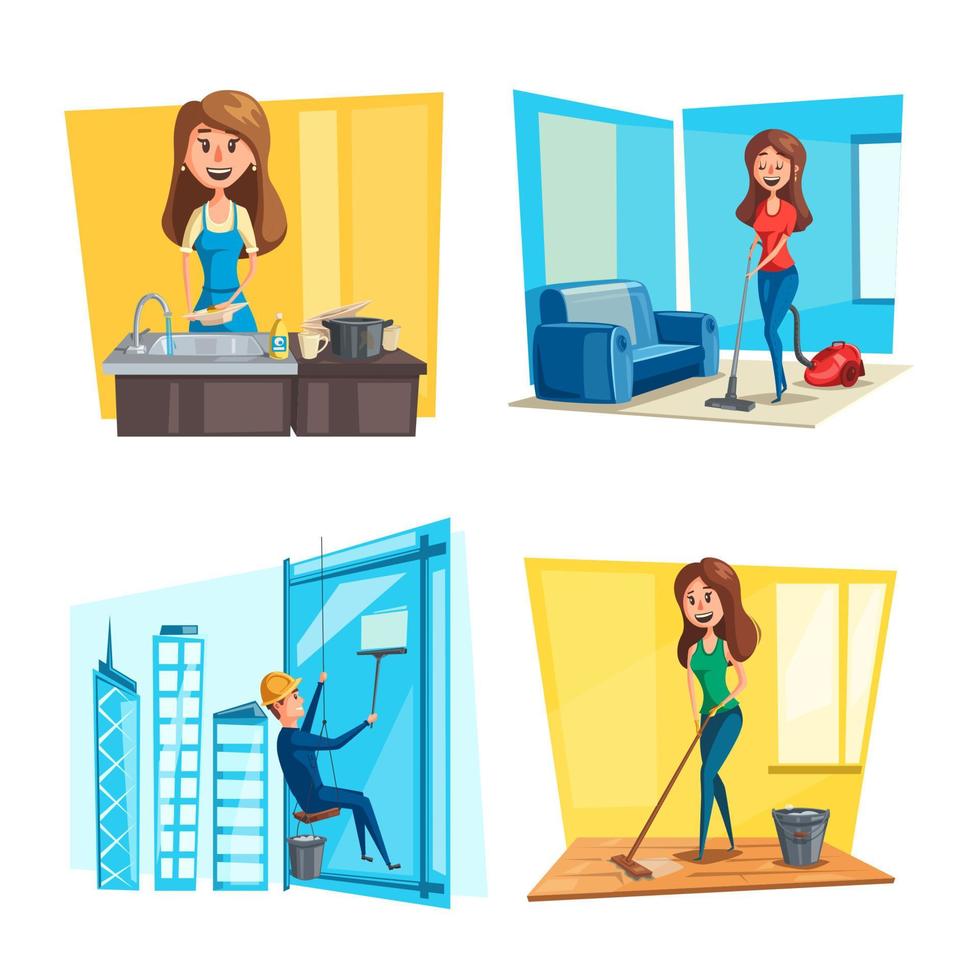 House or room cleaning vector flat desing