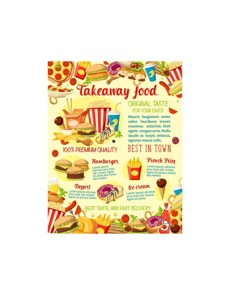 Vector takeaway fast food restaurant menu poster