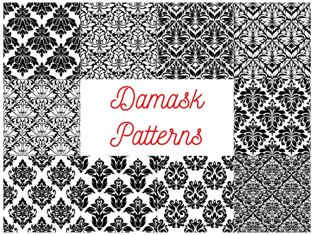 Damask seamless decor patterns vector