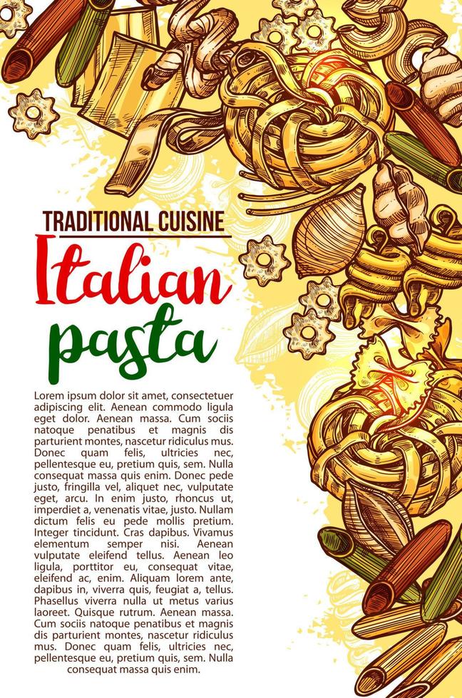 cartel de boceto de menú de restaurante de pasta italiana de vector