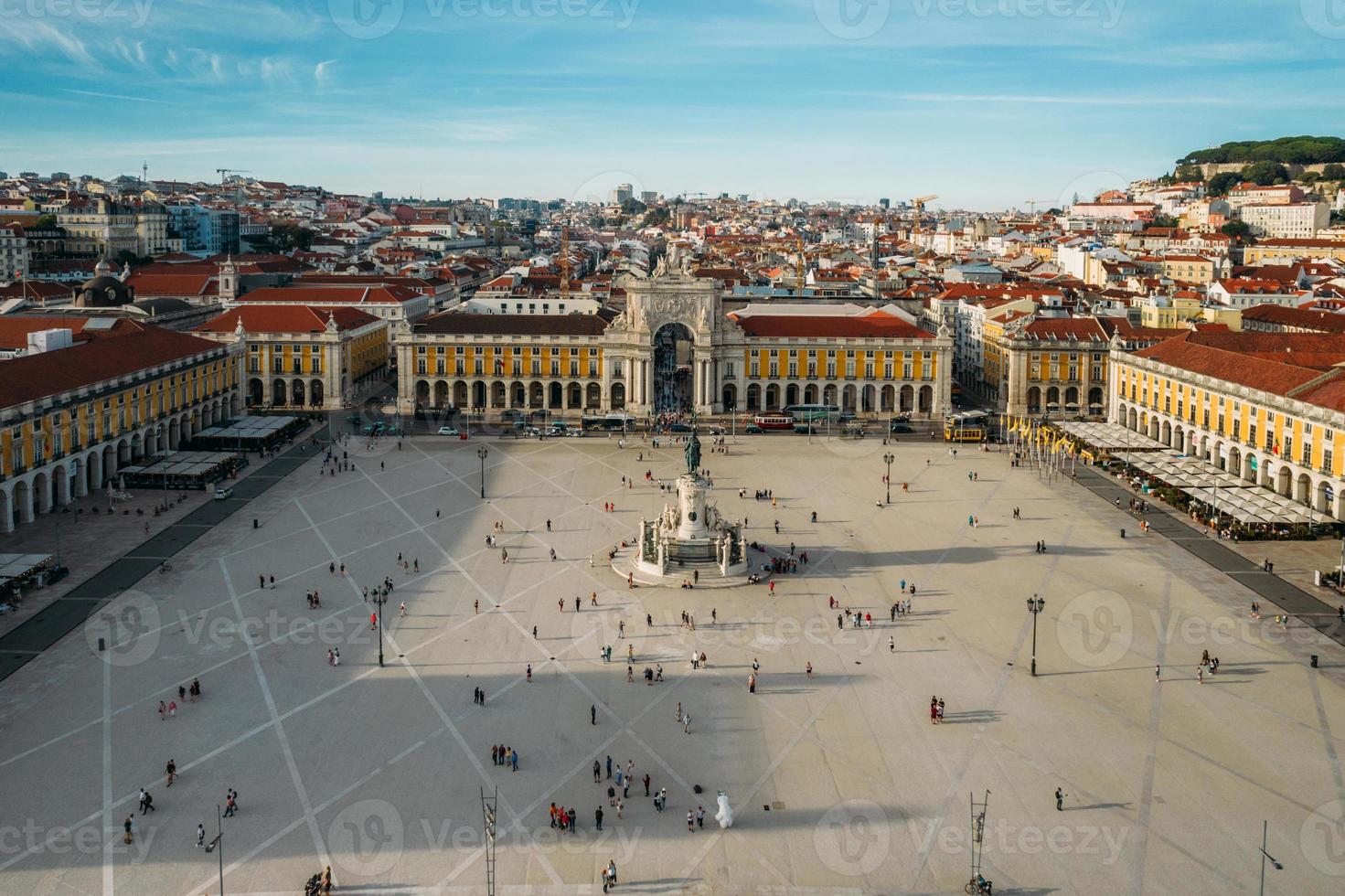 Aerial view of pedestrians at Praca do Comercio in Lisbon, Portugal photo