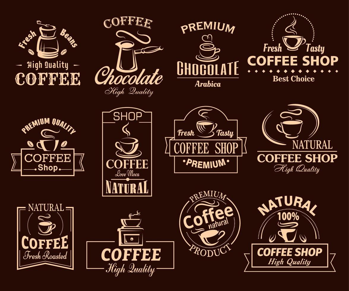 juego de etiquetas de taza de café para diseño de cafetería y tienda vector