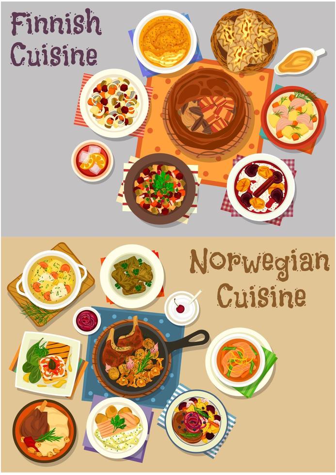 Finnish and norwegian cuisine dinner icon set vector