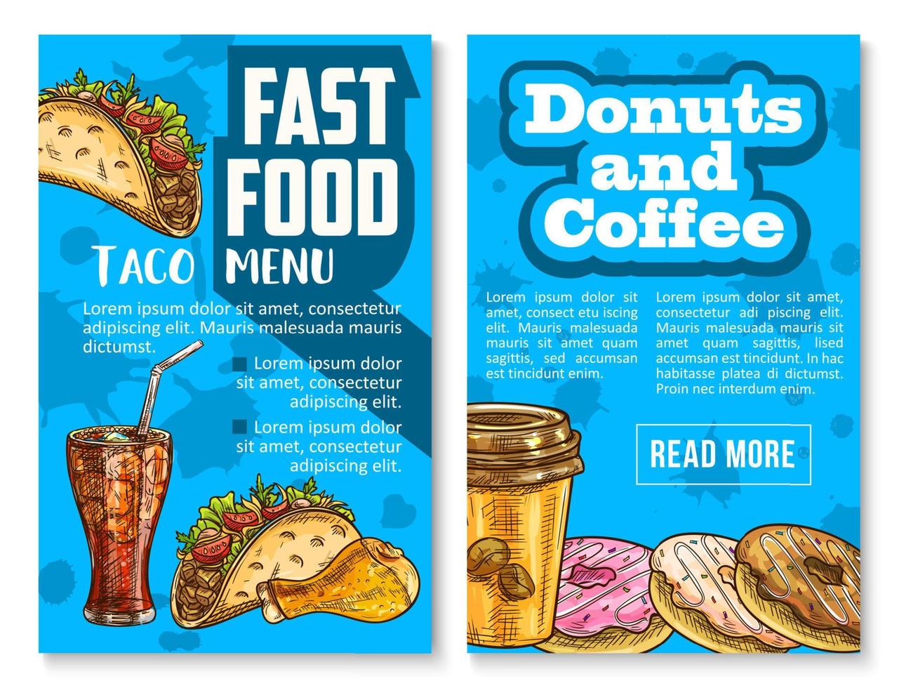 Fast food snacks and meals menu sketch poster vector