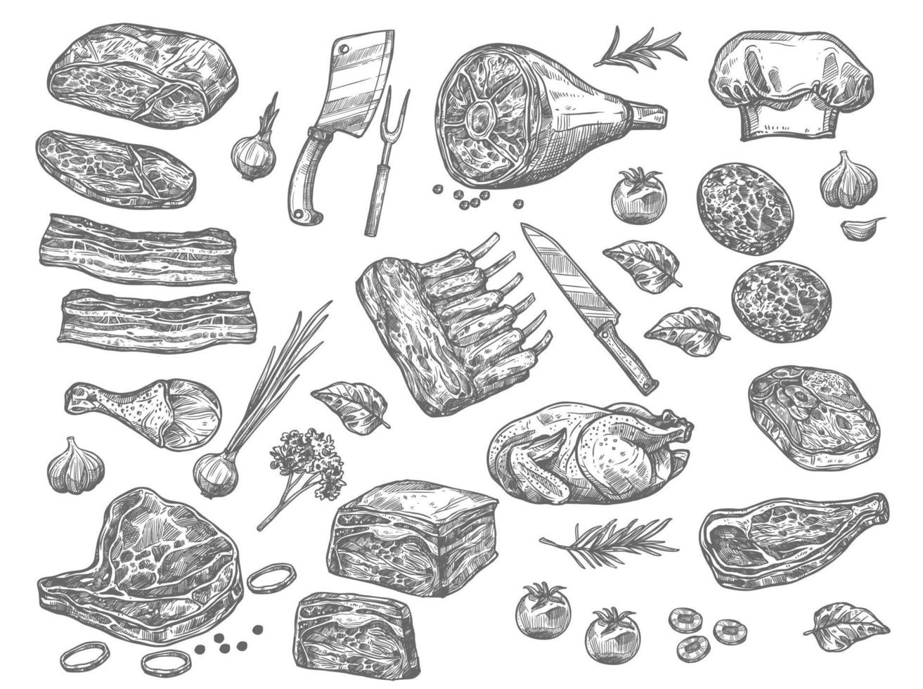 iconos de dibujo vectorial de carne para carnicería vector