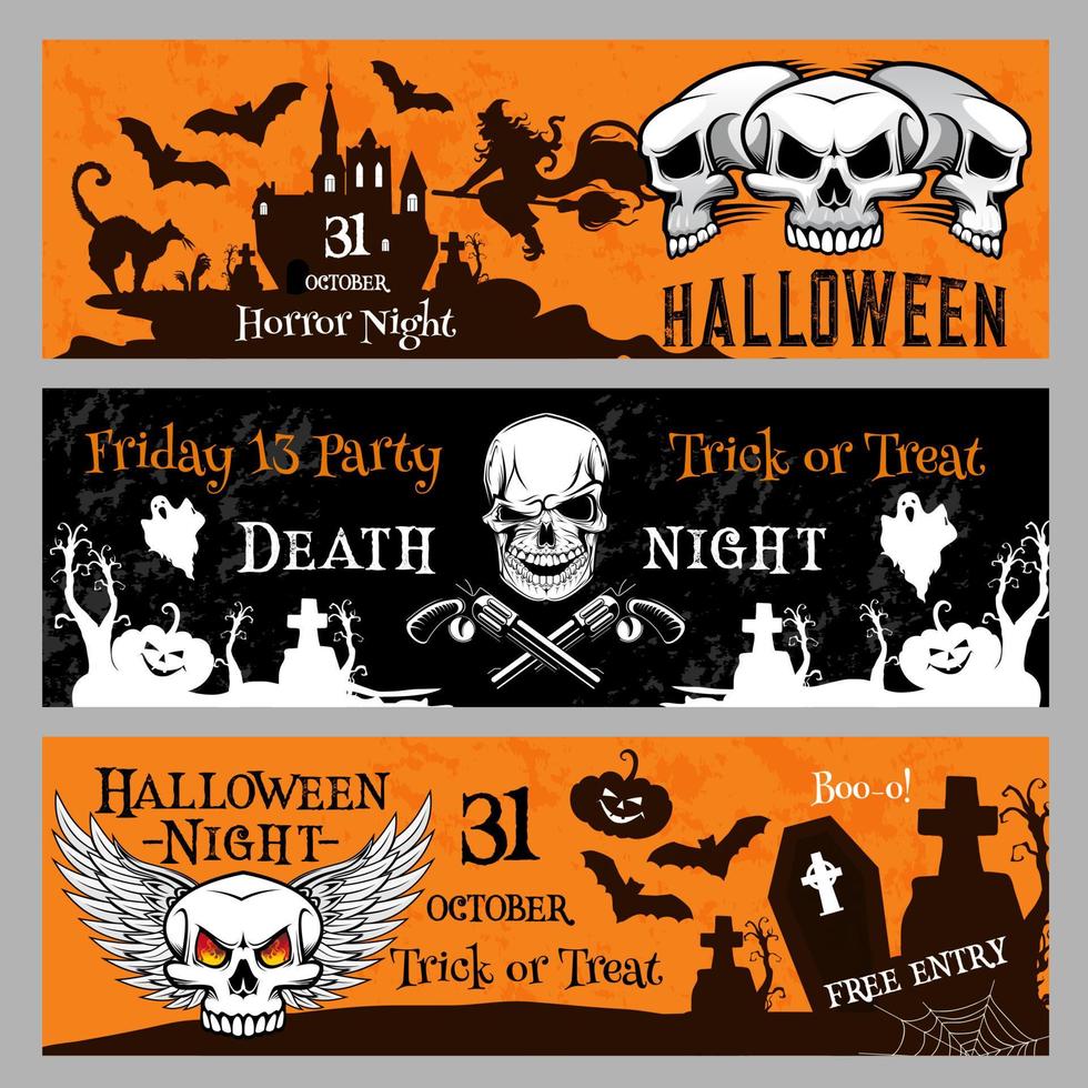 banners de vector de fiesta de halloween para el viernes 13 por la noche