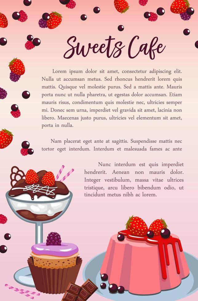 cartel de vector de postres y pasteles dulces de panadería