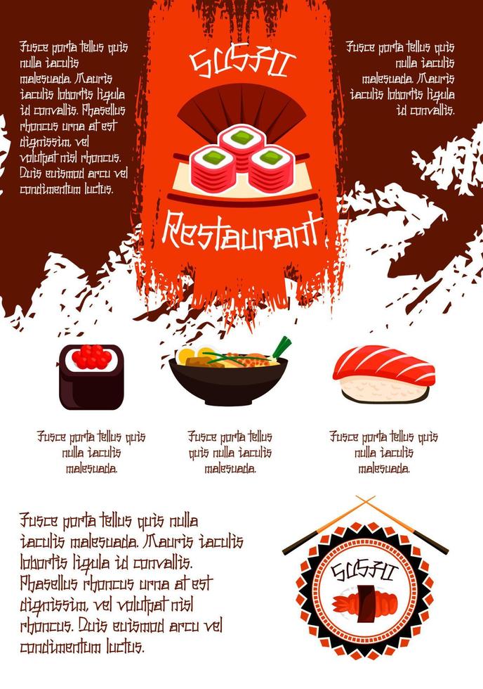 plantilla de póster de vector de restaurante de sushi