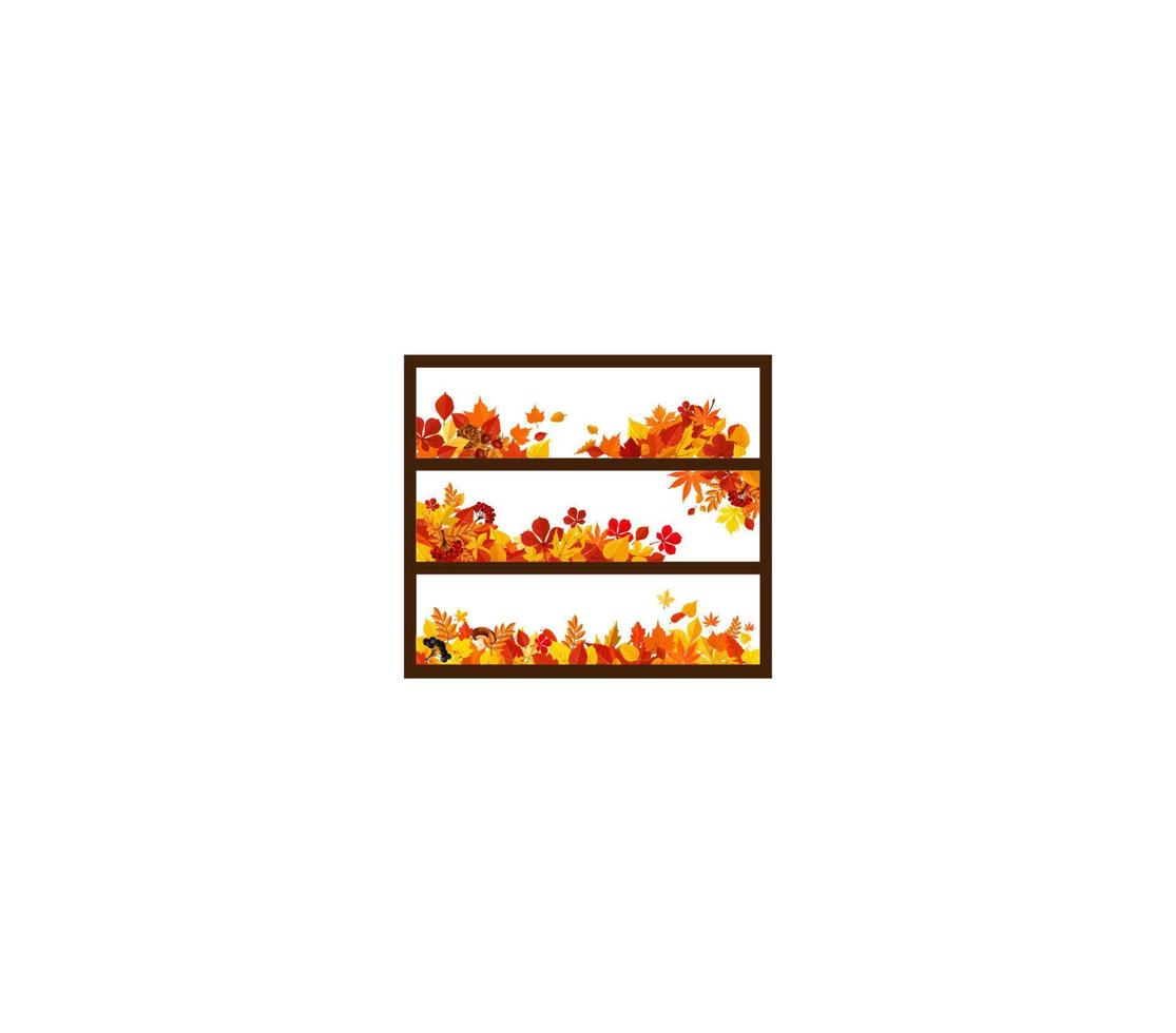Autumn leaf, mushroom and berry banner border vector
