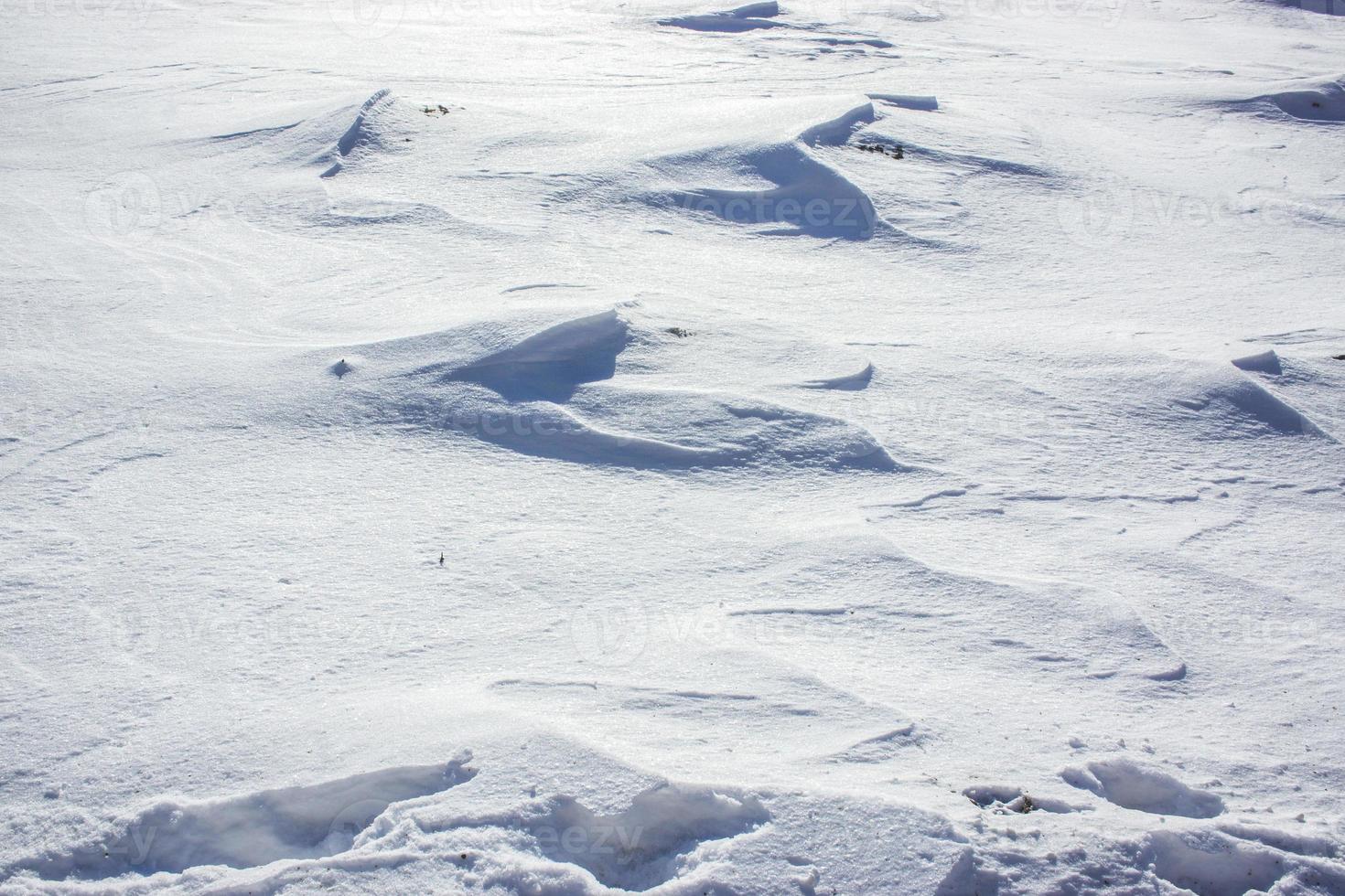 Snow and wind combined formed snow waves in a agricultural environment. photo