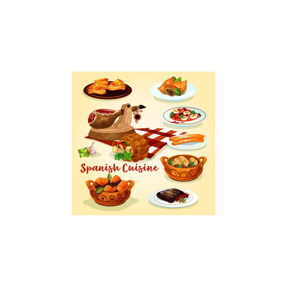 Spanish cuisine national dishes poster vector
