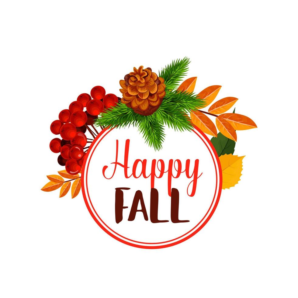 Autumn berry or happy leaf fall vector poster