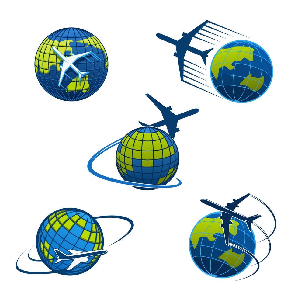 Travel agency vector icons plane and world globe