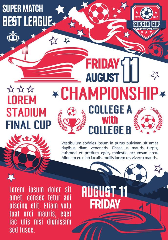 Soccer or football sport championship match banner vector