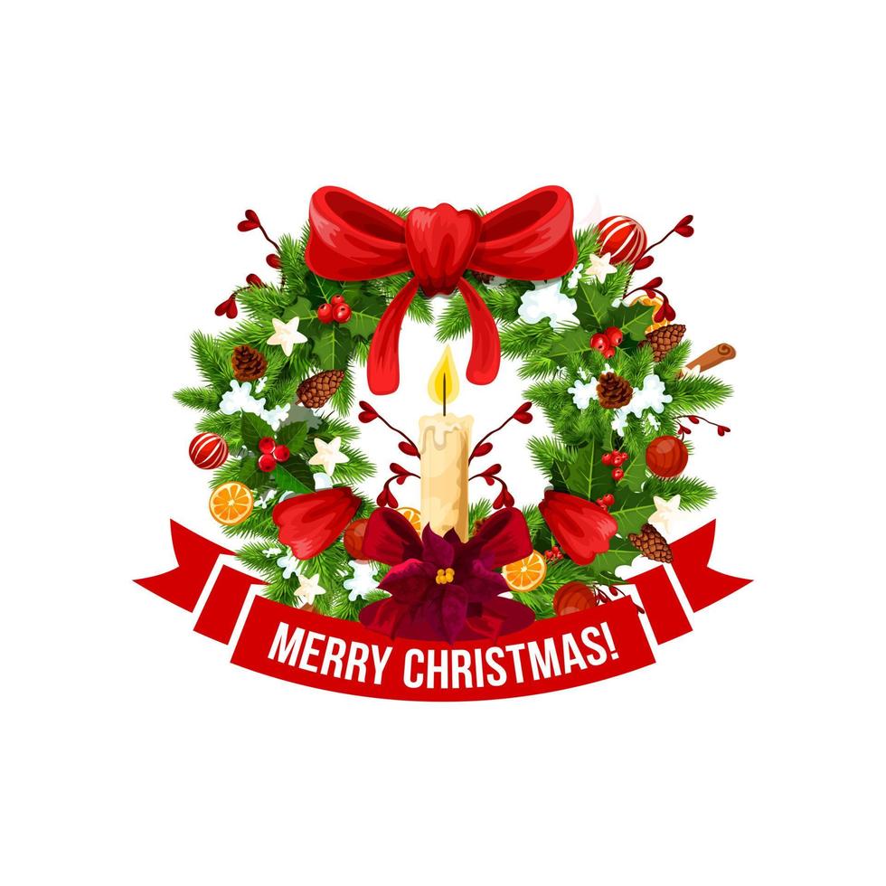 Merry Christmas greeting vector wreath icon