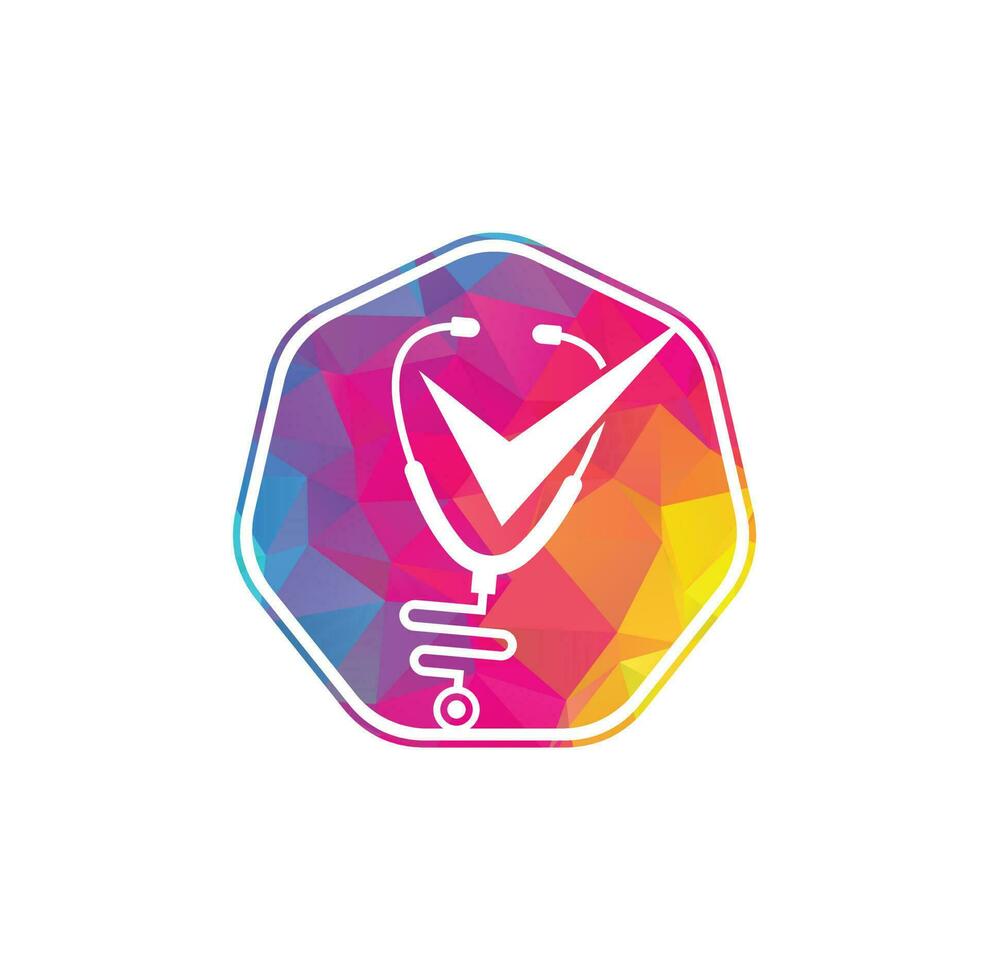 Health check logo design template. Stethoscope icon with checklist shape. Medical Check Up Logo Design Vector Template