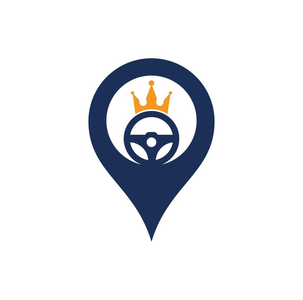 Drive king gps concept vector logo design. Steering and crown icon.