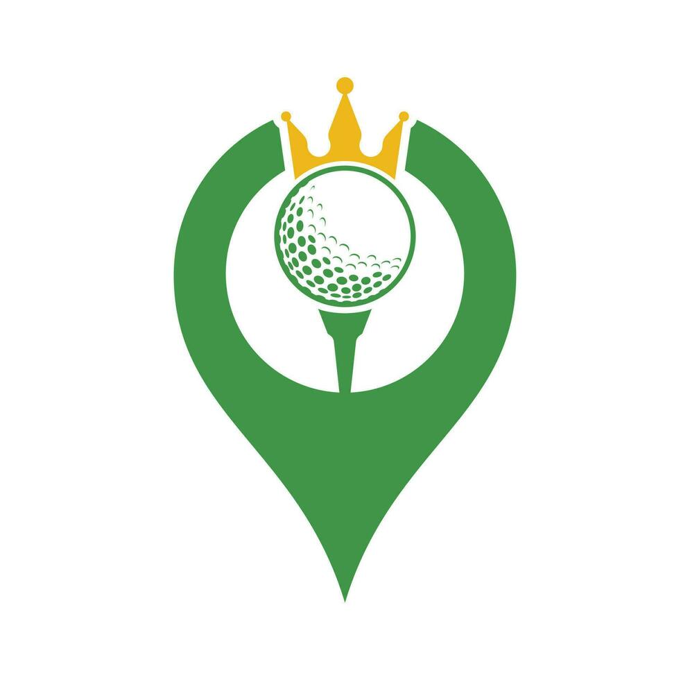 rey golf gps forma concepto vector logo diseño. pelota de golf con icono de vector de corona.