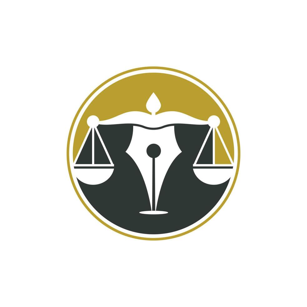 plantilla de diseño de logotipo de vector de bufete de abogados de pluma. vector del logotipo de la ley con equilibrio judicial simbólico de la escala de justicia en un plumín.