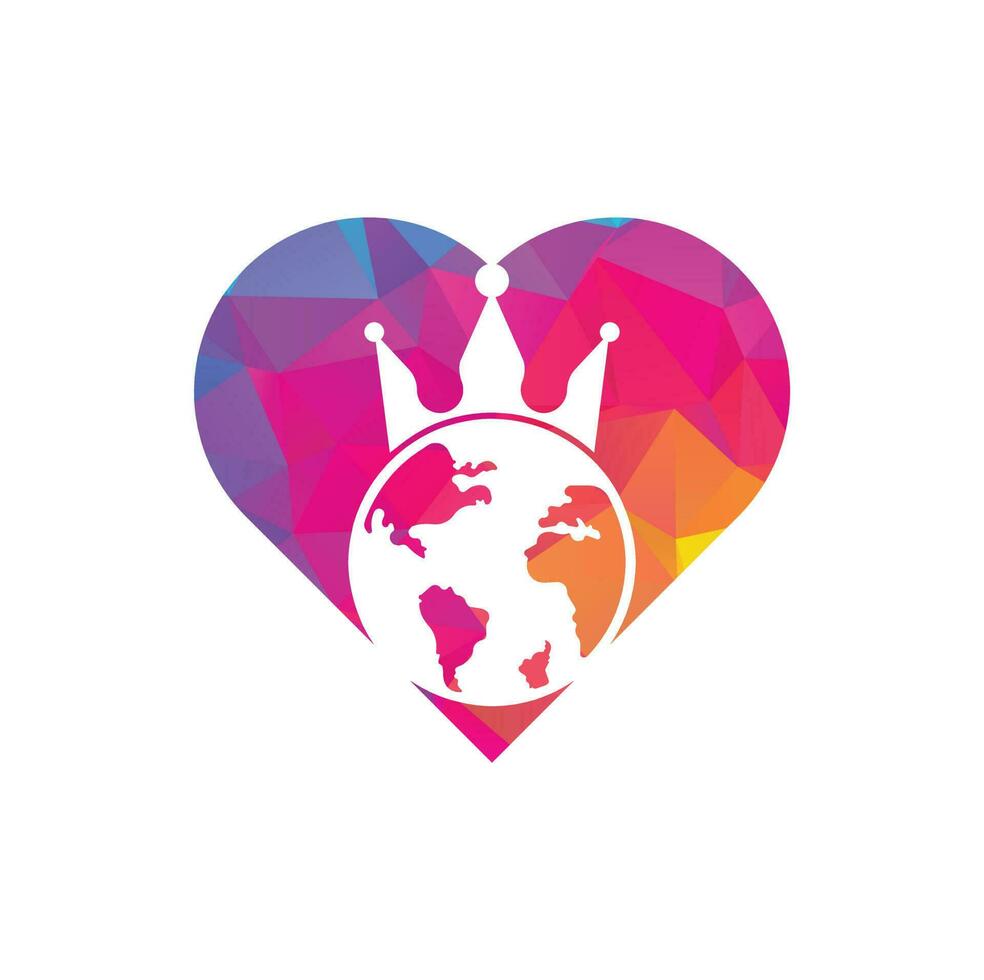 King Planet heart shape concept Vector Logo Design. Globe King Logo Icon Design.