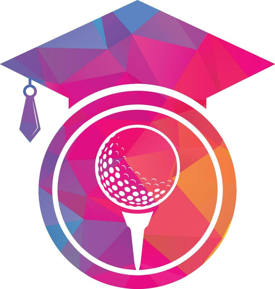 sombrero de graduación y diseño del logo de la pelota de golf. elemento de diseño del logotipo del icono de la escuela de golf. icono vectorial del logotipo de la academia de golf. vector