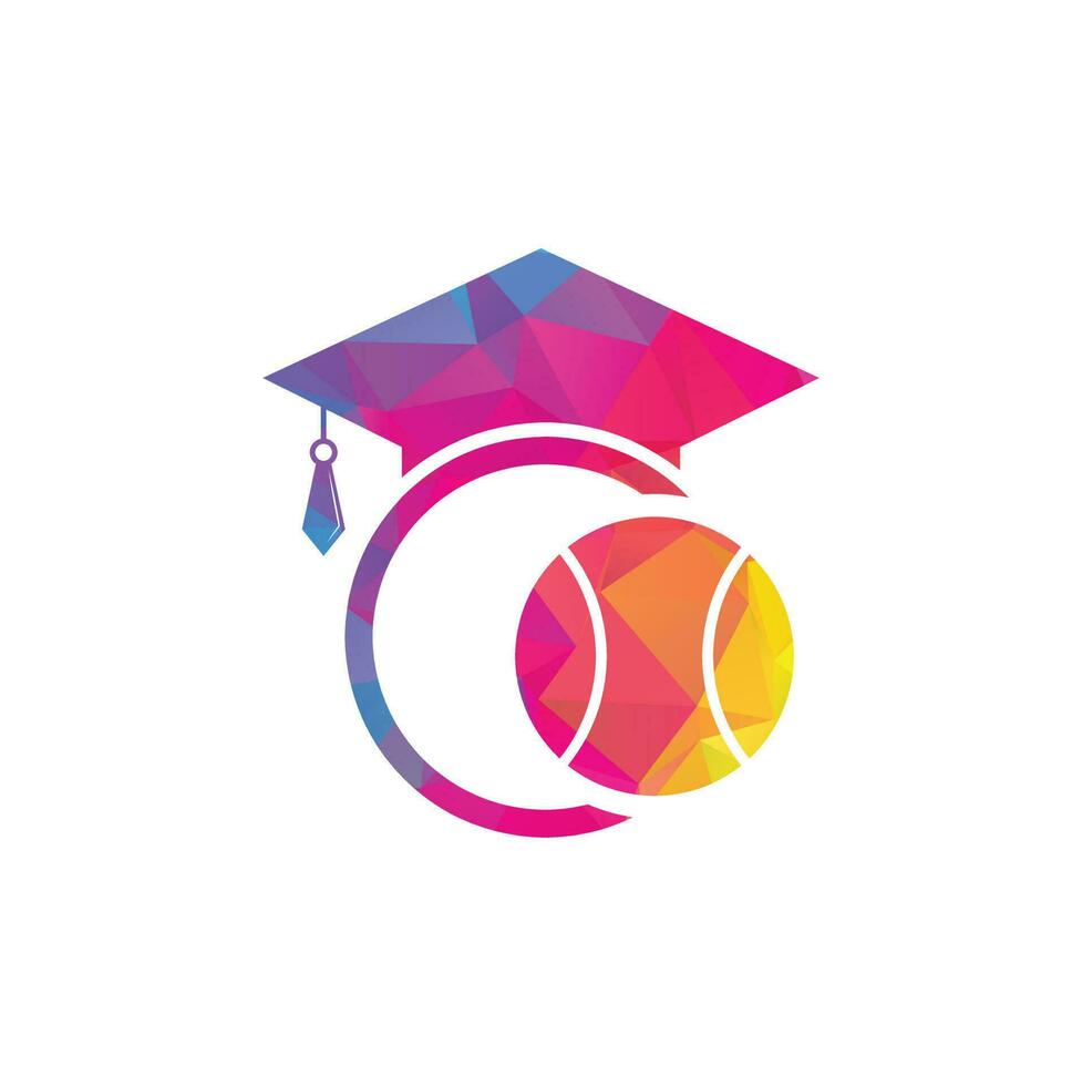 Tennis Training logo design template. Tennis and graduate hat logo combination. Game and study symbol or icon. vector