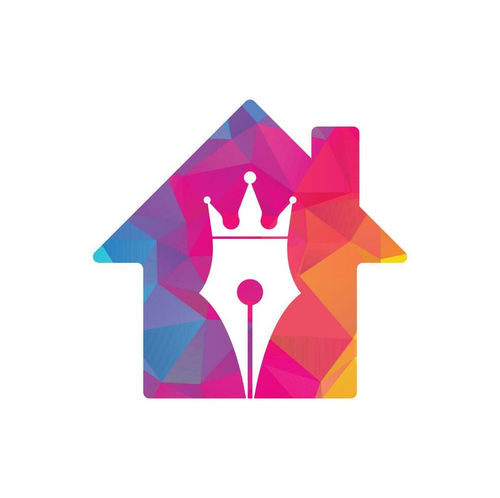 King pen and home shape vector logo design. Royal Pen crown Logo design vector template.