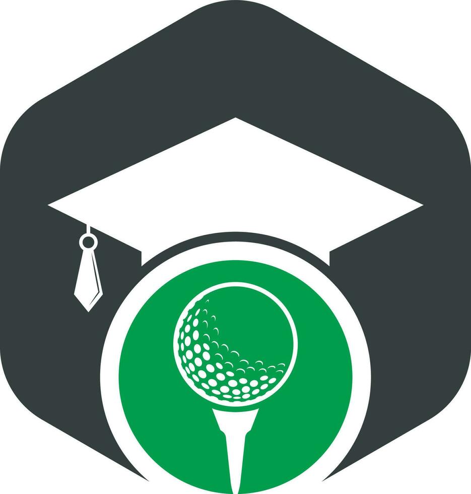 sombrero de graduación y diseño del logo de la pelota de golf. elemento de diseño del logotipo del icono de la escuela de golf. icono vectorial del logotipo de la academia de golf. vector