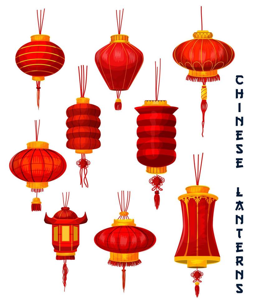 Chinese New Year red paper lanterns vector