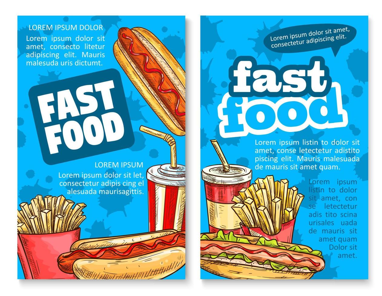 Fast food lunch sketch poster template set design vector