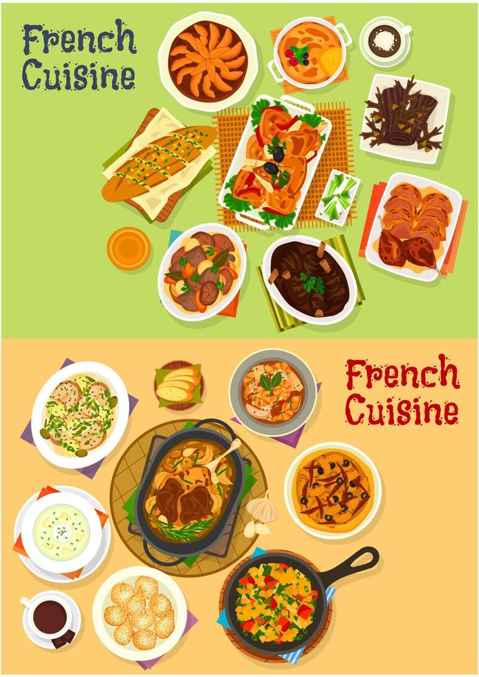 conjunto de iconos de cena de cocina francesa para el diseño del menú vector