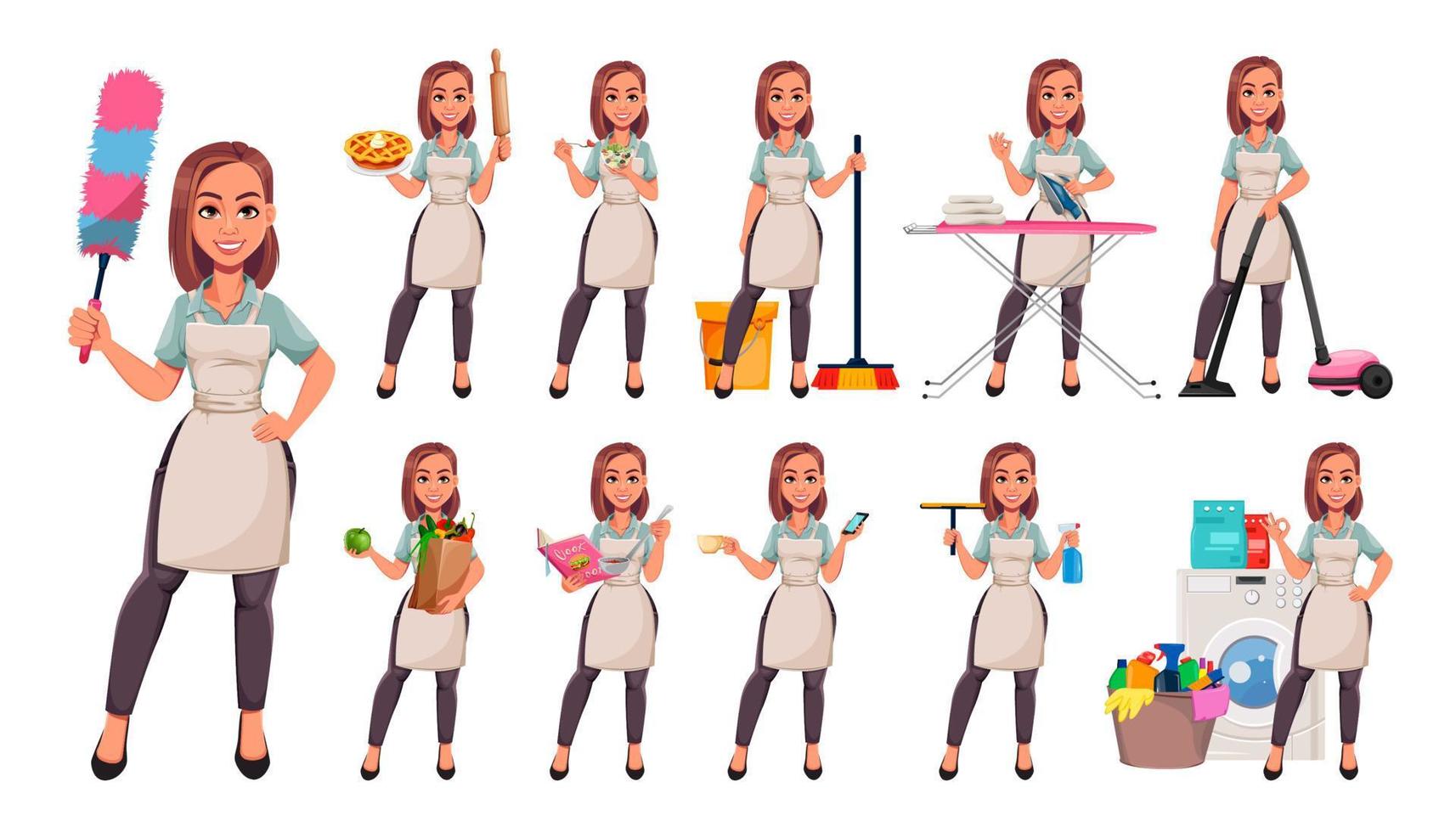 Housewife concept, young pretty stylish woman vector
