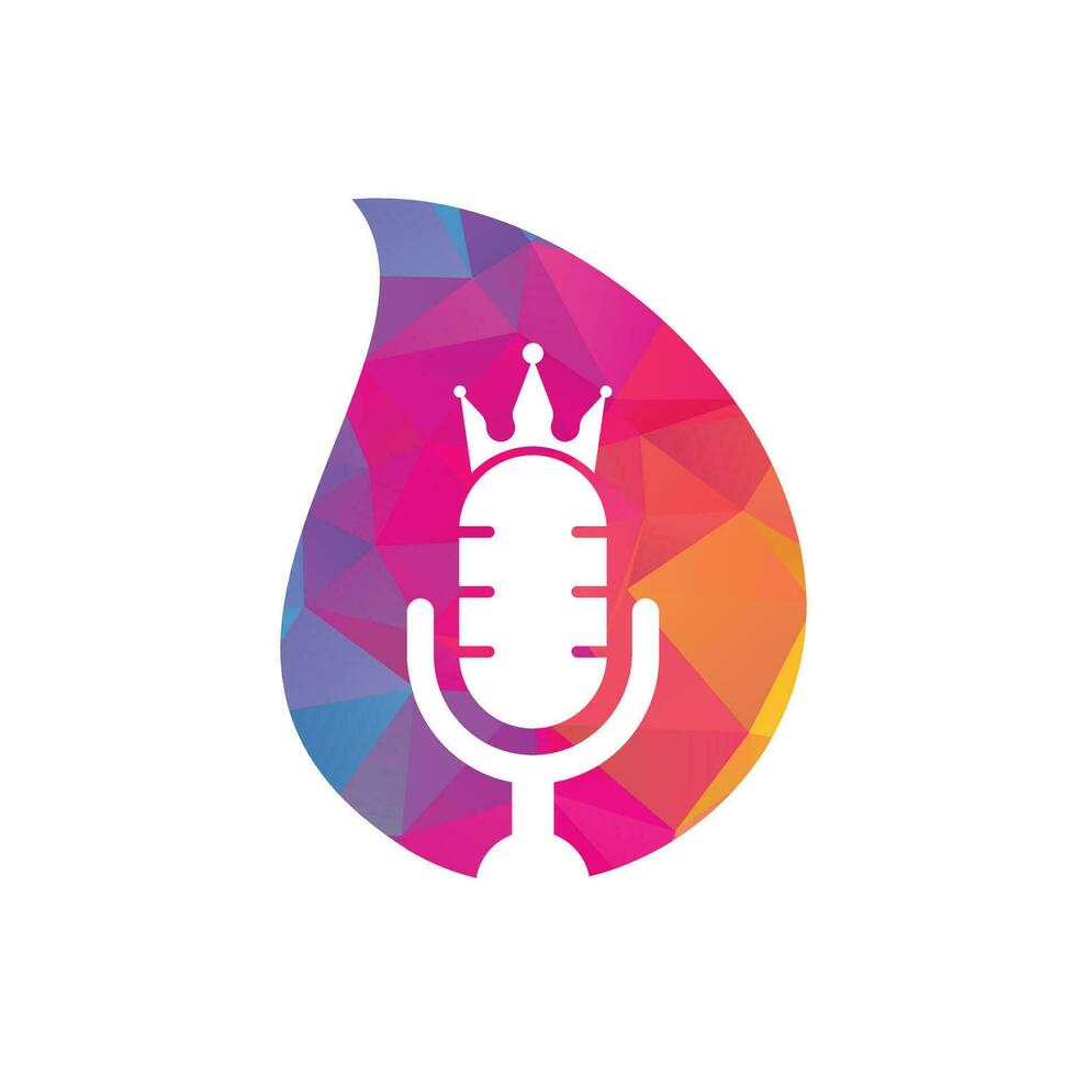 podcast king y diseño de logotipo vectorial en forma de gota. concepto de diseño del logo de la música king. vector