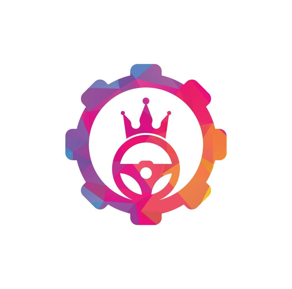 Drive king vector logo design. Steering and crown icon.