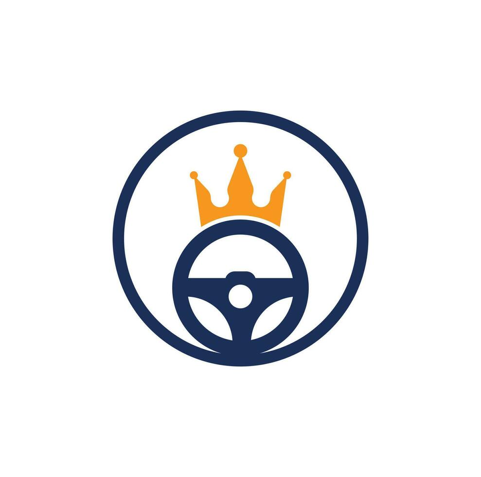 Drive king vector logo design. Steering and crown icon.