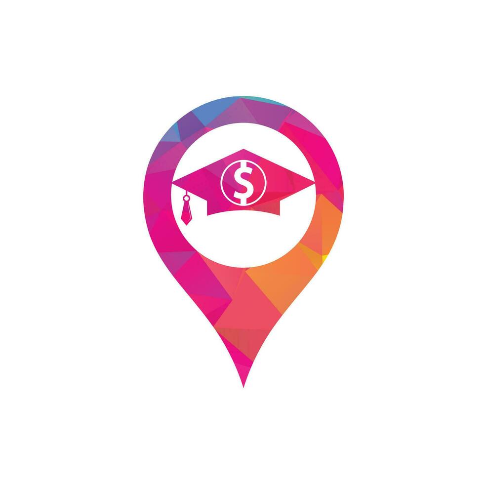 diseño de logotipo de concepto de forma de sombrero graduado y dólar gps. combinación de logotipo de moneda y sombrero de graduado. vector