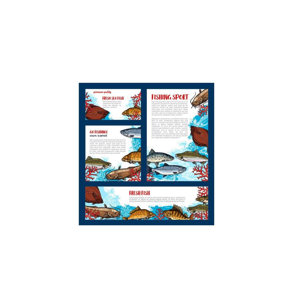 pancartas de peces para el diseño deportivo de pesca vector