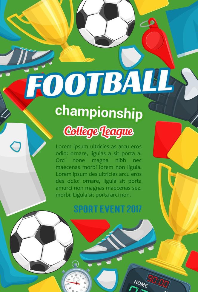 Football match sport banner with soccer items vector