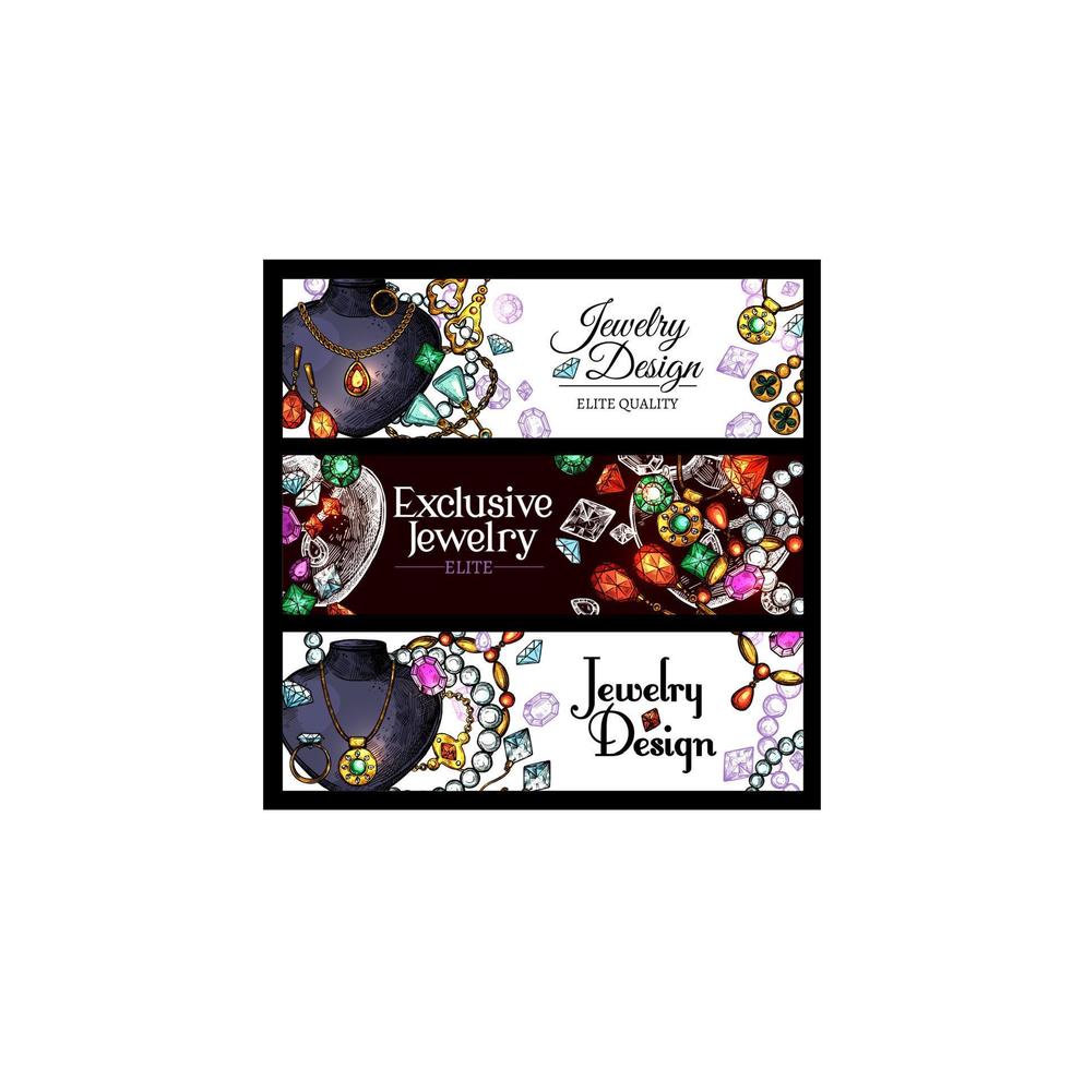 Jewelry and luxury fashion jewel banners vector