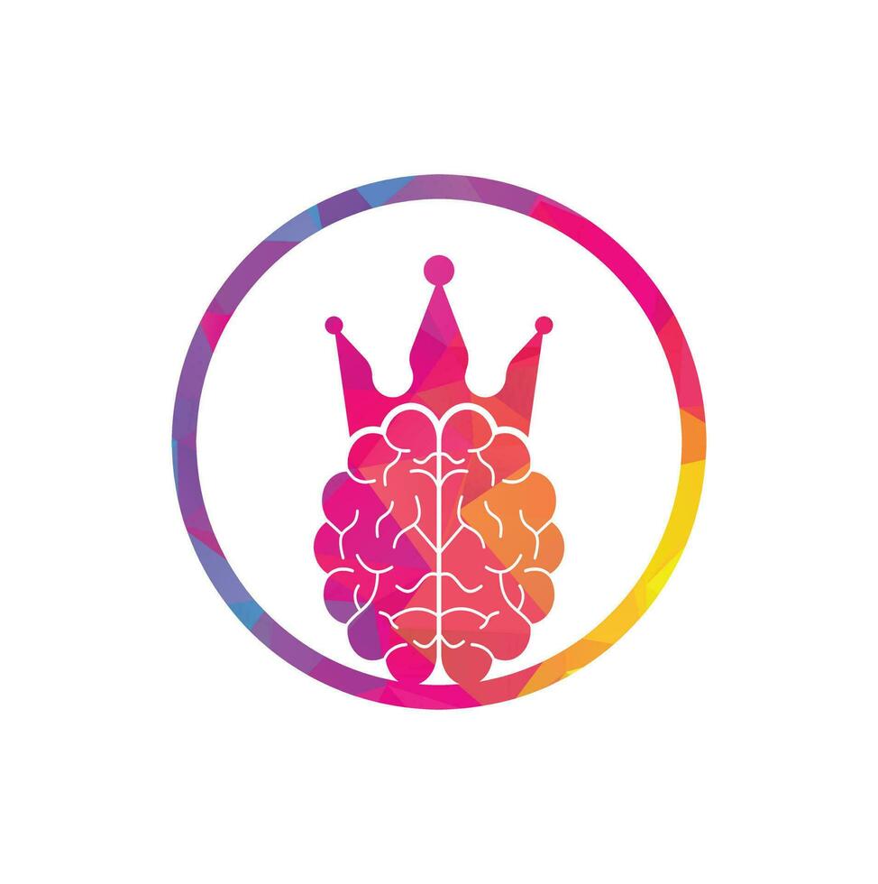 diseño del icono del logotipo del cerebro de la corona. diseño de logotipo de vector de rey inteligente. cerebro humano con diseño de icono de corona.