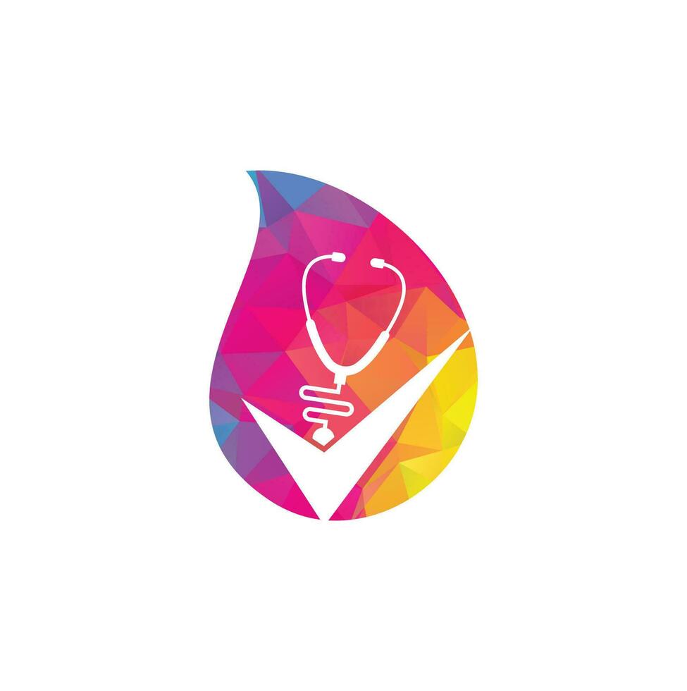 Check Stethoscope drop shape logo design template. Stethoscope icon with checklist shape. Medical Check Up Logo Design Vector Template