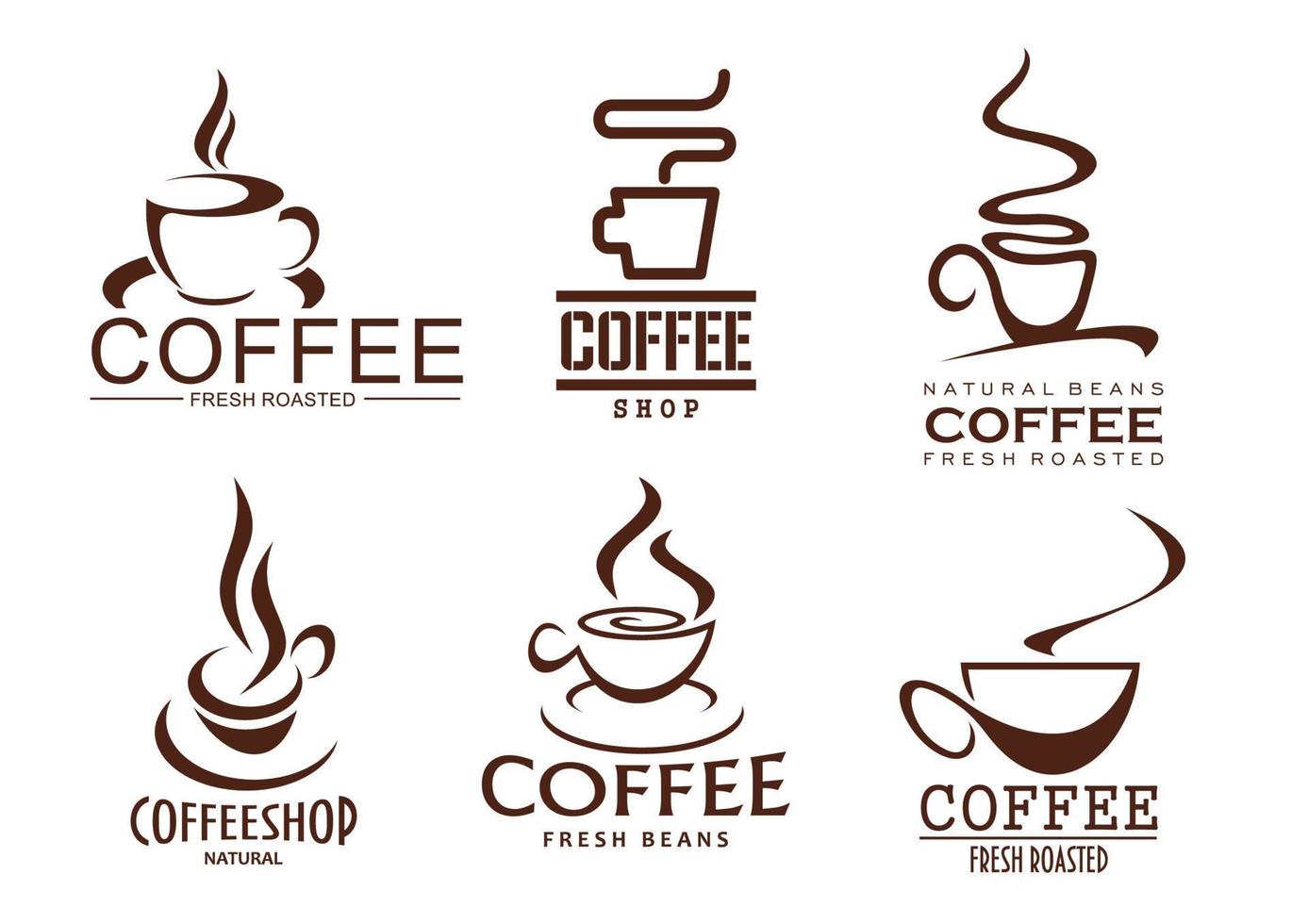 Vector icons set of coffee cups for cafeteria cafe