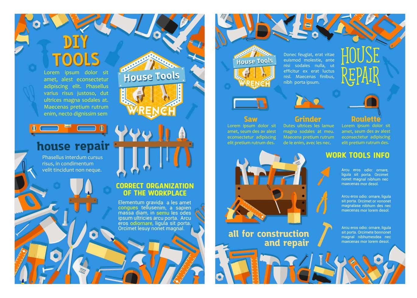 Work tool for home repair, construction poster set vector