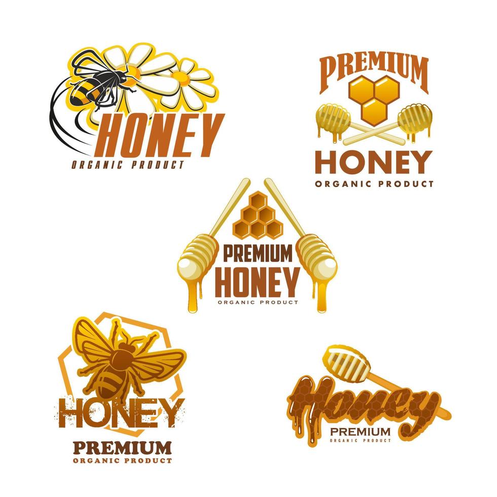 iconos de vector de producto orgánico premium de abeja de miel