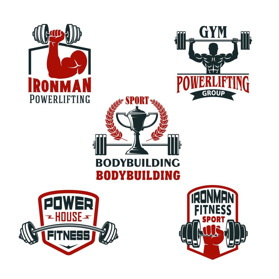 Vector icons bodybuilding gym or powerlifting club