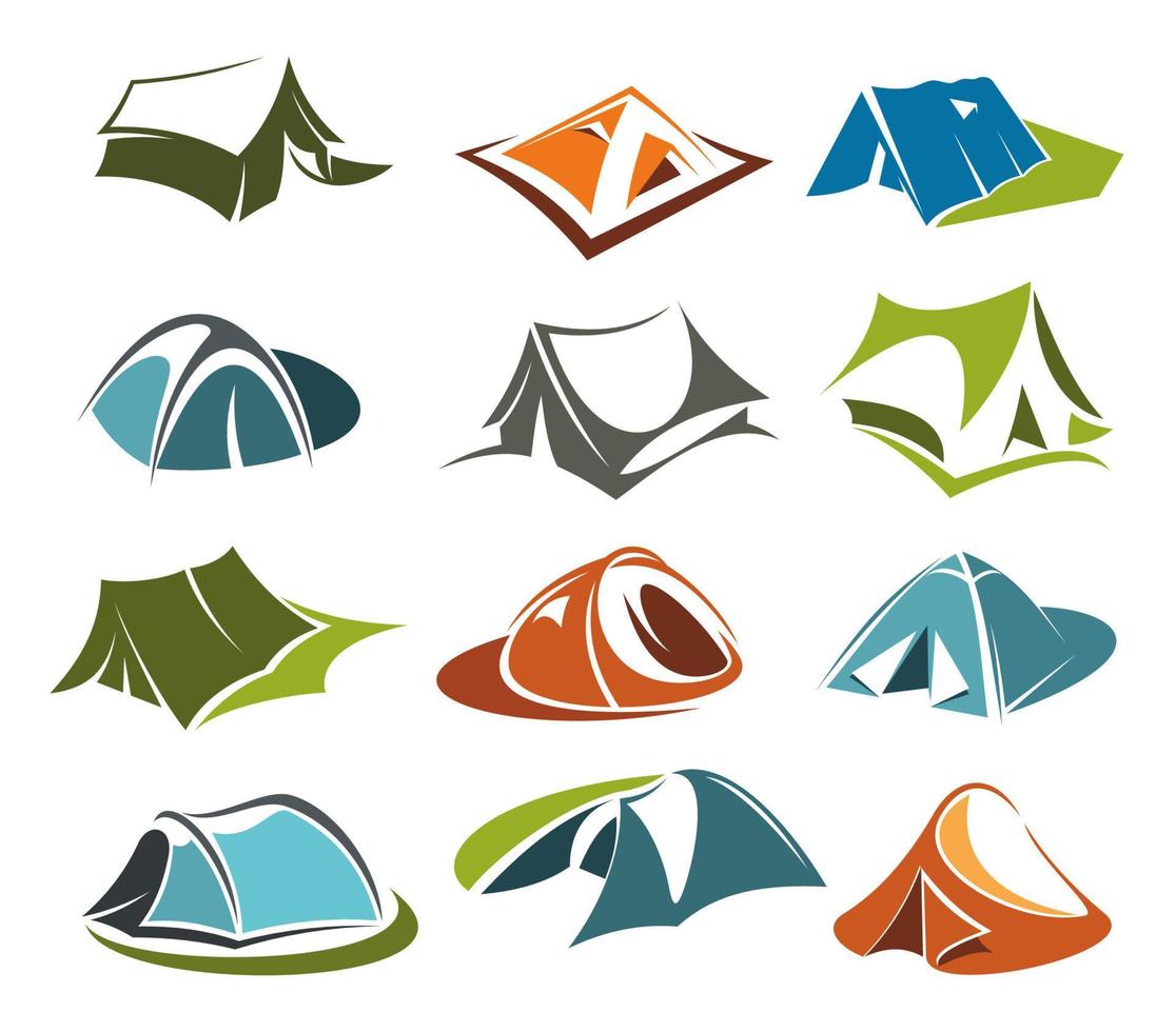 vector carpa iconos camping aventura de montaña