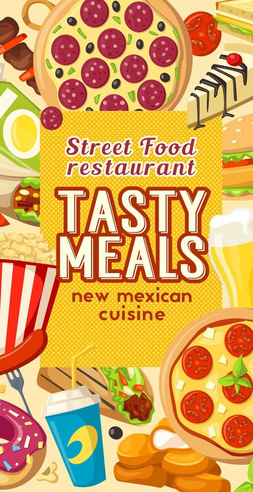 Fast food street snacks restaurant vector menu