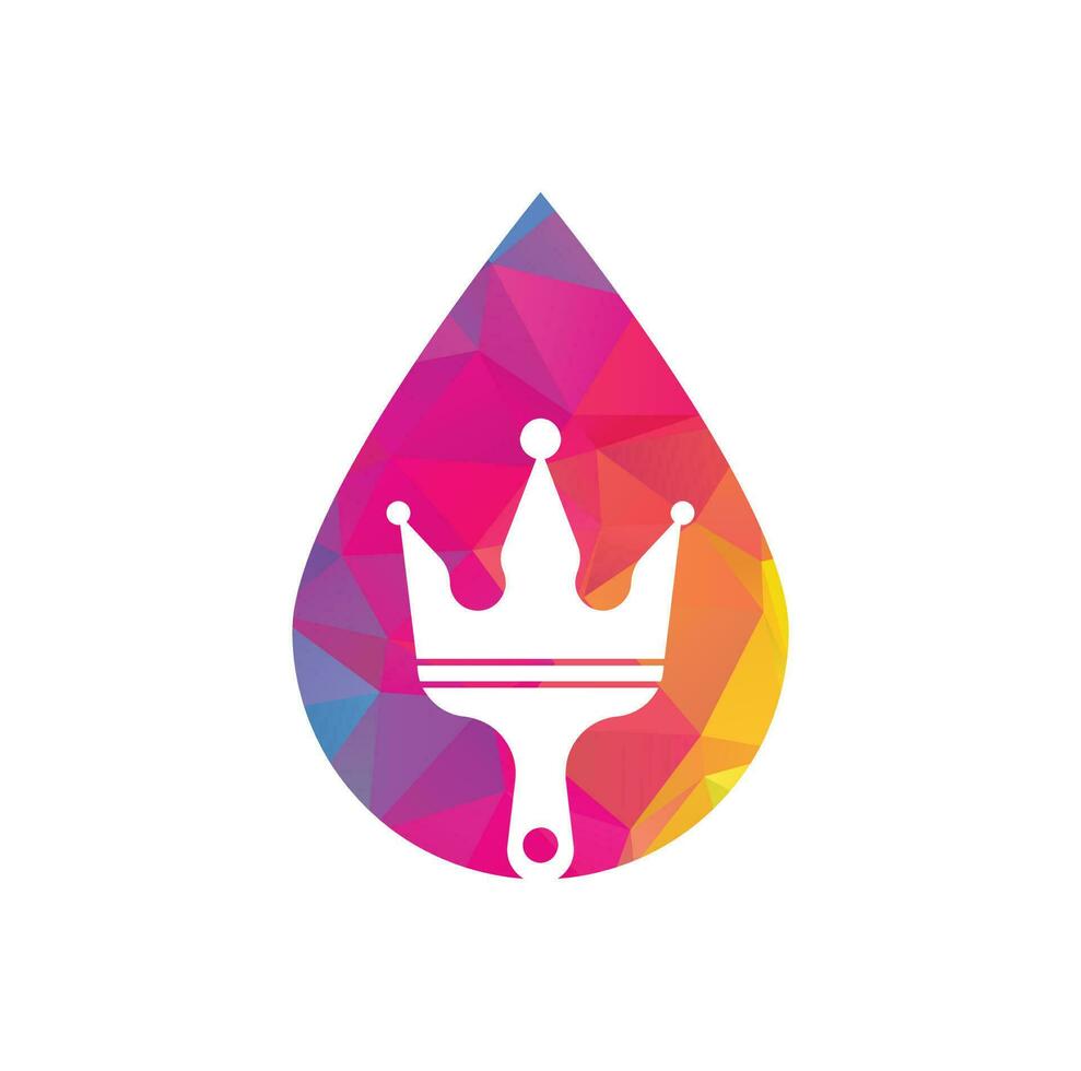 pintura rey y diseño de logotipo vectorial de concepto de forma de gota. icono de corona y pincel de pintura. vector